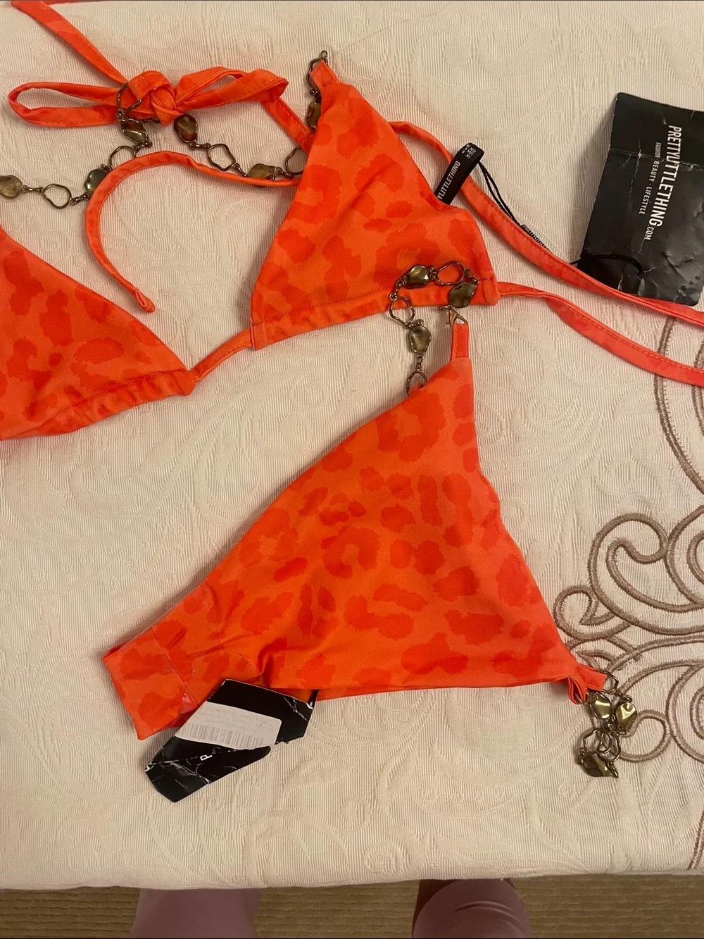 PrettyLittleThing Bright Orange Animal Print Triangle Bikini